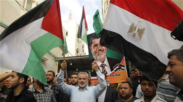 The Head of the Hamas government in Gaza celebrating the election victory of Mohamed Morsi in Egypt