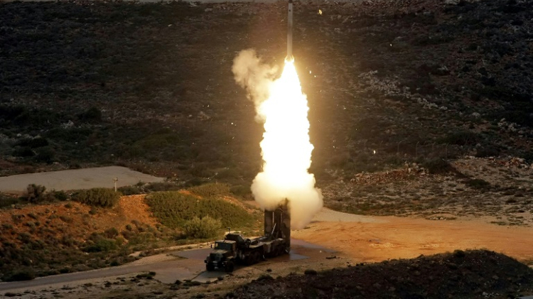 An S-300 anti-aircraft missile launches during a 2013 military exercise on the Greek island of Crete