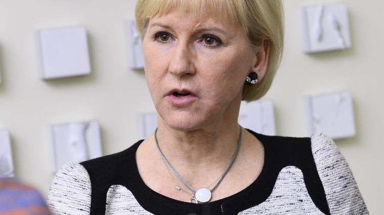 Sweden's Foreign Minister Margot Wallstrom talks to journalists in Stockholm, Sweden on March 19, 2015