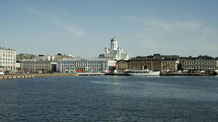Helsinki's cathedral and market square seen from the harbour