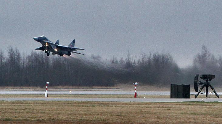 Polish Air Force MiG-29 fighter takes off at the Zokniai air base near Siauliai, Lithuania