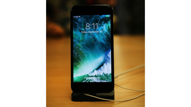 The new iPhone 7 is displayed on a table at an Apple store in Manhattan on September 16, 2016 in New York City