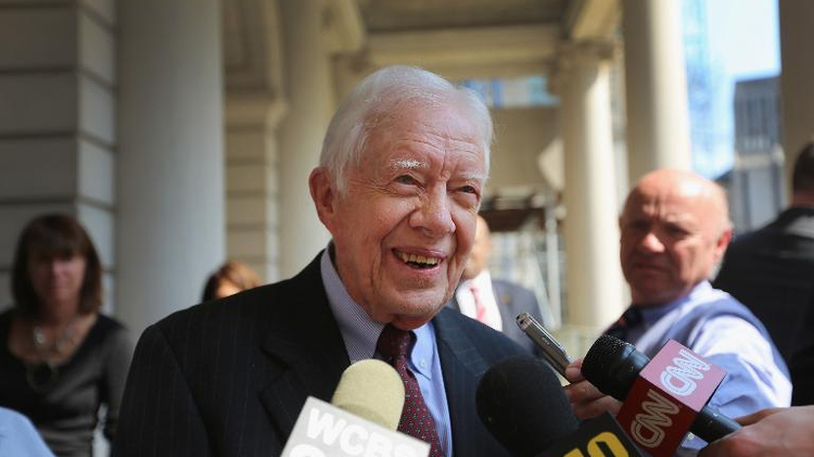 Former US President Jimmy Carter speaks to the media on April 10, 2013 in New York City