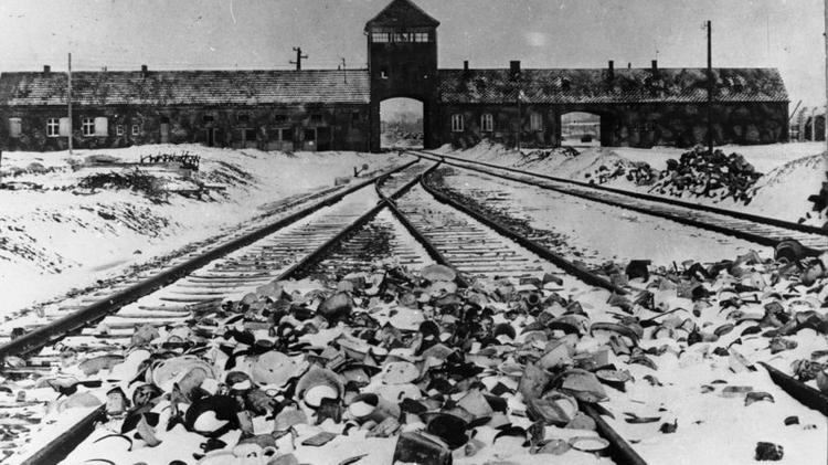 Entrance to Auschwitz-Birkenau, 1945