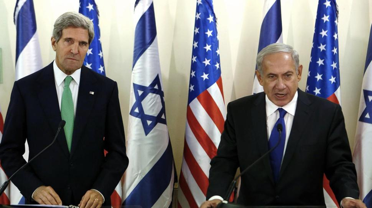 US Secretary of State John Kerry attends a press conference with Israeli Prime Minister Benjamin Netanyahu, July 23, 2014