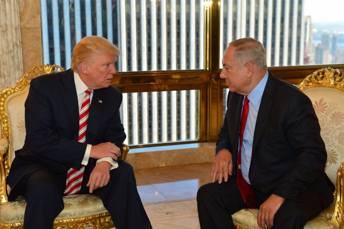 Then-Republican Presidential candidate Donald Trump meets Israeli Prime Minister Benjamin Netanyahu at Trump Towers in New York City, September 25, 2016 GPO