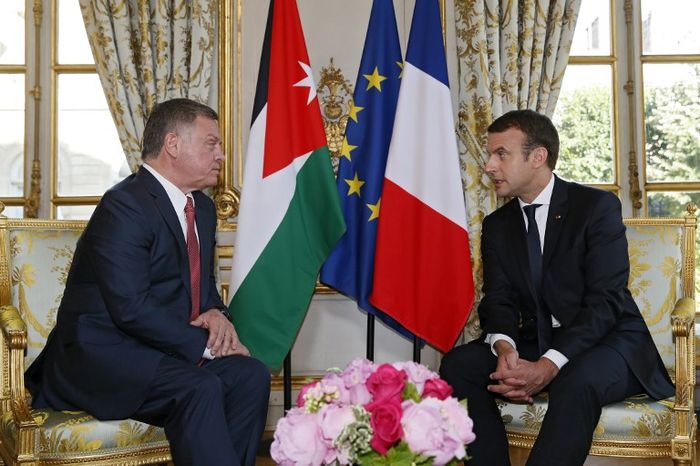 Le roi de Jordanie Abdallah II, à gauche, et le président français Emmanuel Macron au Palais de l'Elysée , à Paris, le 19 juin 2017. Gonzalo Fuentes/AFP