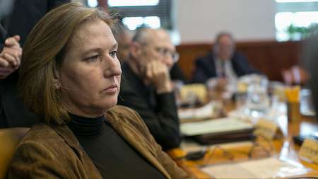 Justice Minister Tzipi Livni at stormy cabinet session over Nationality Law, Nov. 23, 2014 Courtesy Ynet
