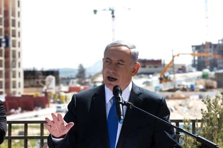 Israeli Prime Minister Benjamin Netanyahu gives a statement to the press during his visit in Har Homa, an Israeli settlement neighbourhood of annexed east Jerusalem, on March 16, 2015 - Menahem Kahana (AFP) Menahem Kahana (AFP)