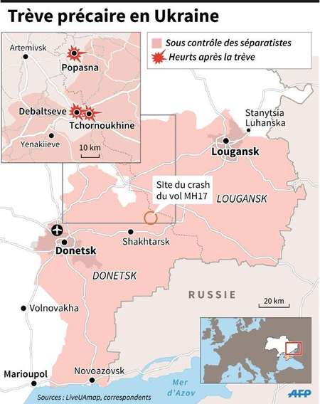 Carte de l'Ukraine localisant les dernières violences ( L.Saubadu/J.acobsen (AFP) )