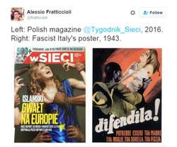 Tweet comparant la couverture du wSieci à la propagande fasciste italienne Twitter