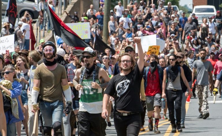 Protesters march in Charlottesville Virginia