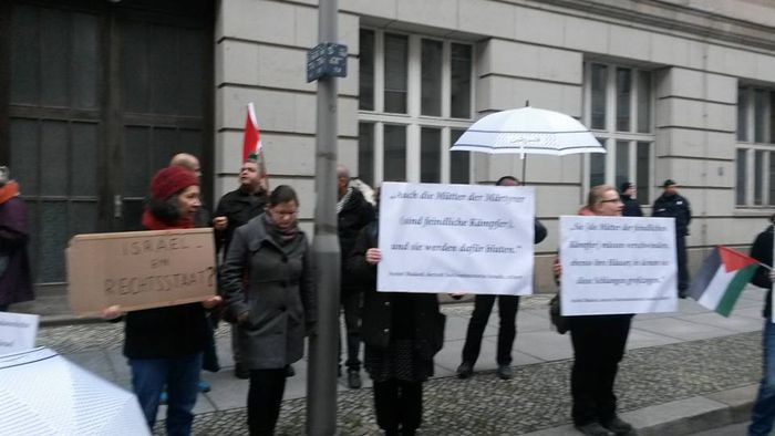 Left-wing activists and BDS supporters gathered outside Germany's Justice Ministry