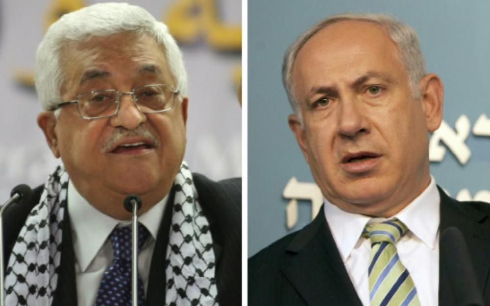 Photo-montage de portraits du Premier ministre israélien Benjamin Netanyahu (d) et du président palestinien Mahmoud Abbas