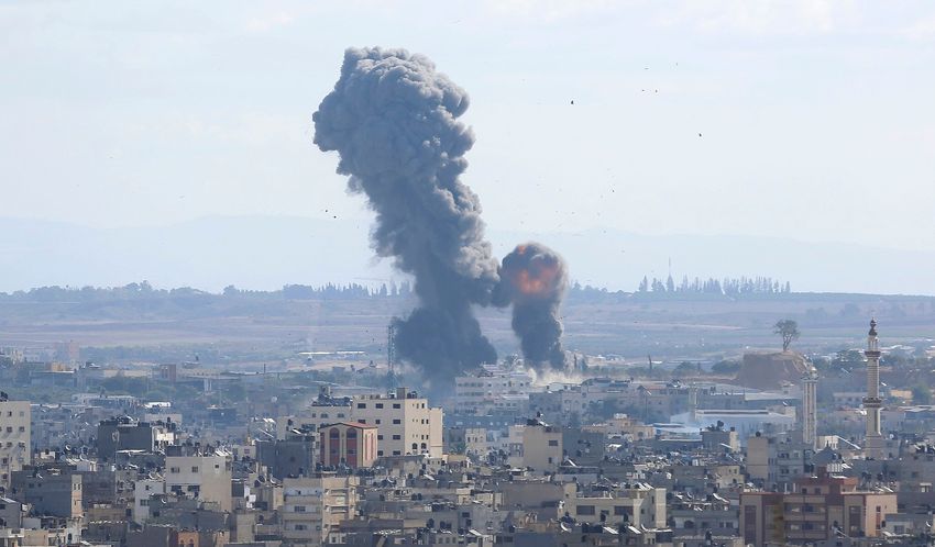 FILE: Smoke rises from an explosion caused by an Israeli airstrike in Gaza City, Saturday, Oct. 27, 2018. Israeli aircraft struck several militant sites across the Gaza Strip early Saturday shortly after militants fired rockets into southern Israel, the I
