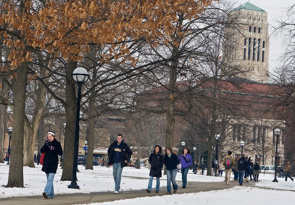 A file photo showing students walking on the University of Michigan campus in Ann Arbor, Michigan