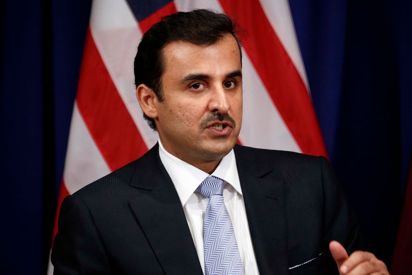 Qatar's Emir Sheikh Tamim Bin Hamad Al Thani speaks during a meeting with President Donald Trump at the Palace Hotel during the United Nations General Assembly, Tuesday, Sept. 19, 2017, in New York.