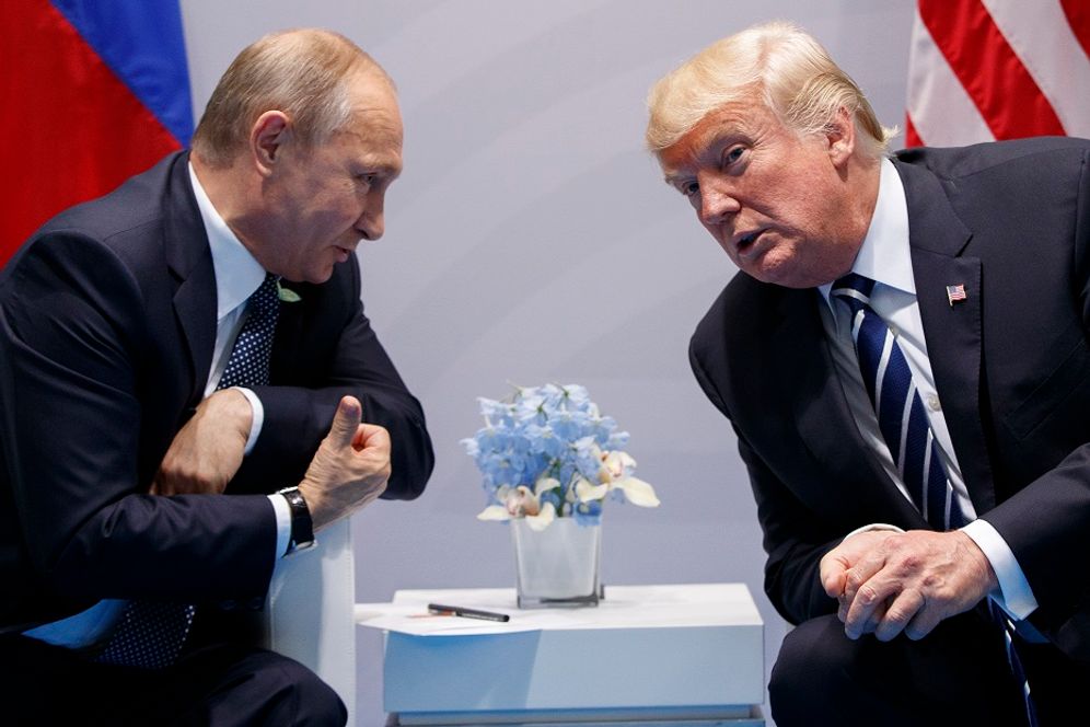 (AP Photo/Evan Vucci, File) FILE - In this file photo taken on Friday, July 7, 2017, U.S. President Donald Trump meets with Russian President Vladimir Putin at the G-20 Summit, in Hamburg, Germany. As U.S. President Donald Trump prepares to meet Russian President Vladimir Putin, man