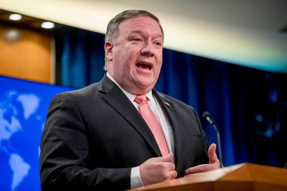 AP Photo/Andrew Harnik In this Oct. 23, 2018 photo, Secretary of State Mike Pompeo speaks to reporters at a news conference at the State Department in Washington. The Trump administration is calling for a halt to the civil war in Yemen, including airstrikes by the Arab-led coal