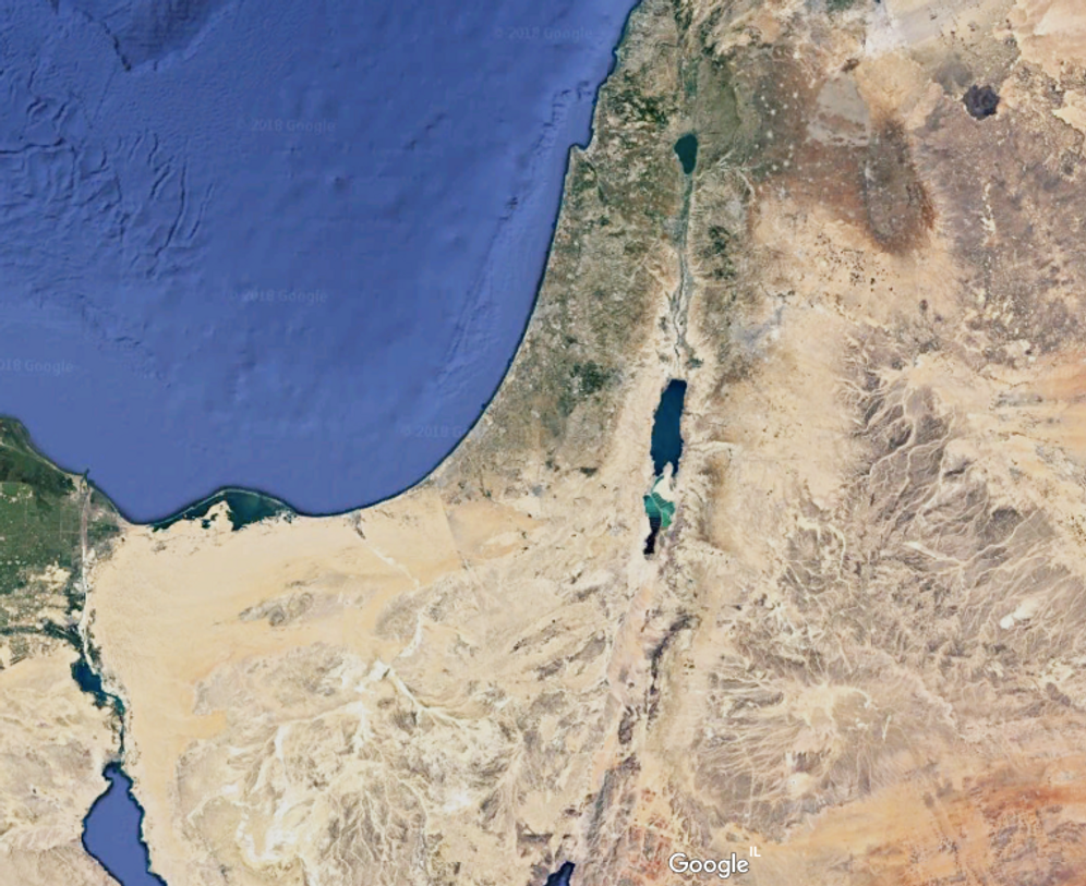 A general Google Earth image of Israel and the surrounding regions