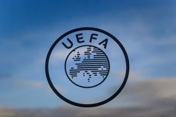 A logo of UEFA, the European football governing body, is seen on December 15, 2014 at the UEFA headquarters in Nyon