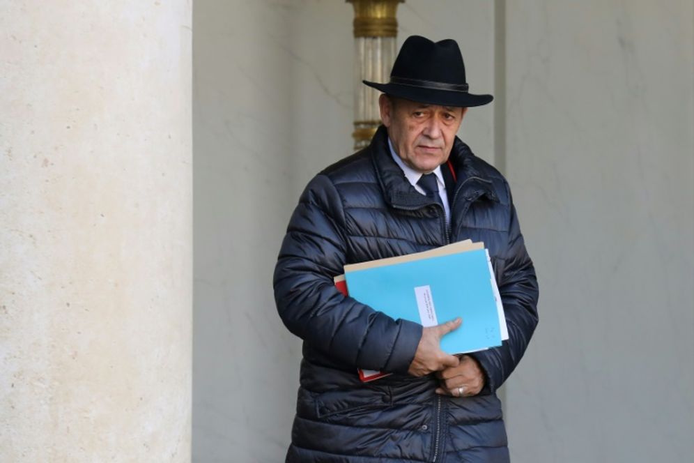 French Foreign Affairs Minister Jean-Yves Le Drian, seen here leaving the Elysee Palace following a weekly Cabinet meeting in Paris in February, arrived in Tehran for talks on the 2015 nuclear deal and Iran's role in the conflict in Syria 