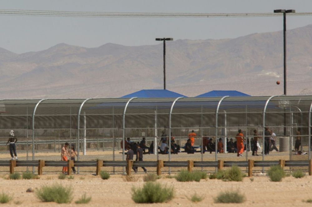 Imprisoned immigrants pictured at the US Immigration and Customs Enforcement (ICE) Adelanto Detention Facility in Adelanto, California on September 6, 2016