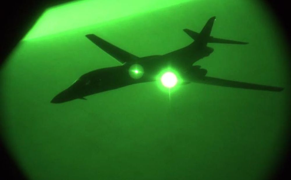 US Air Forces Central Command image shows a US Air Force B-1B Lancer prior to strike operations in Syria on September 27, 2014