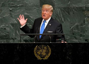 US President Donald Trump, pictured addressing the 72nd Annual UN General Assembly in 2017, will for the first time chair a Security Council meeting on non-proliferation and weapons of mass destruction, that will focus heavily on Iran 
