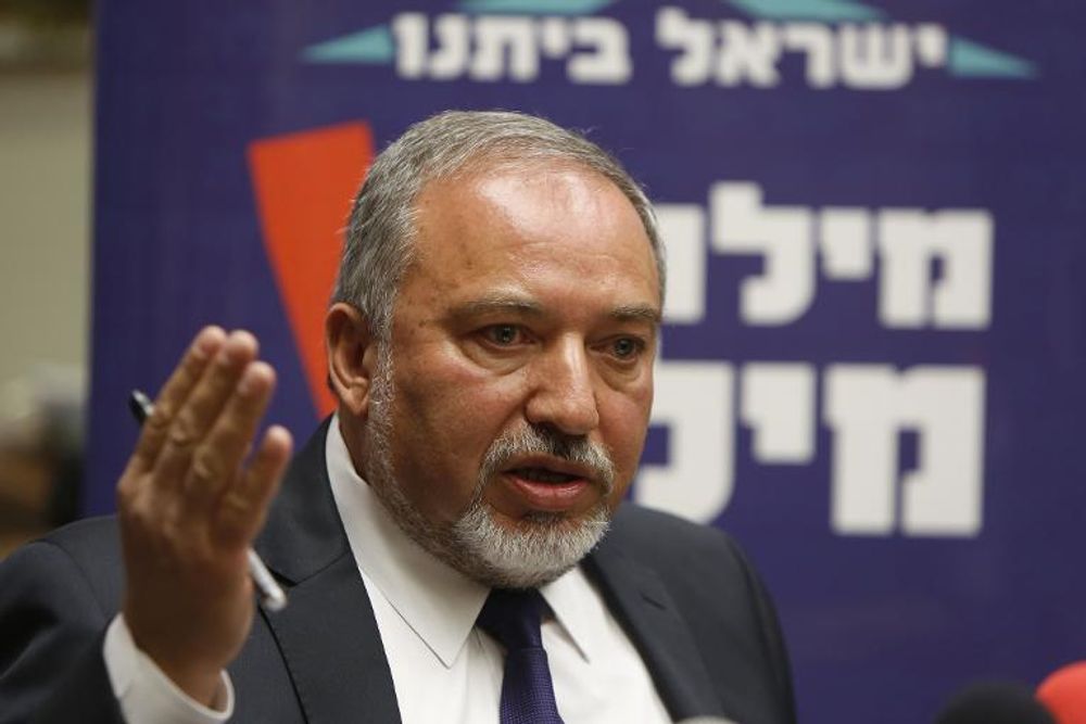 Israeli Foreign Minister Avigdor Lieberman gestures during a press conference at the Knesset in Jerusalem on May 4, 2015