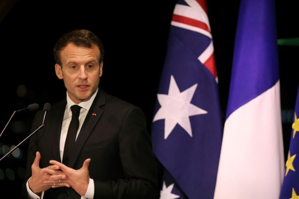 LUDOVIC MARIN (AFP) Macron delivers a speech during a dinner in his honour at the Sydney Opera House