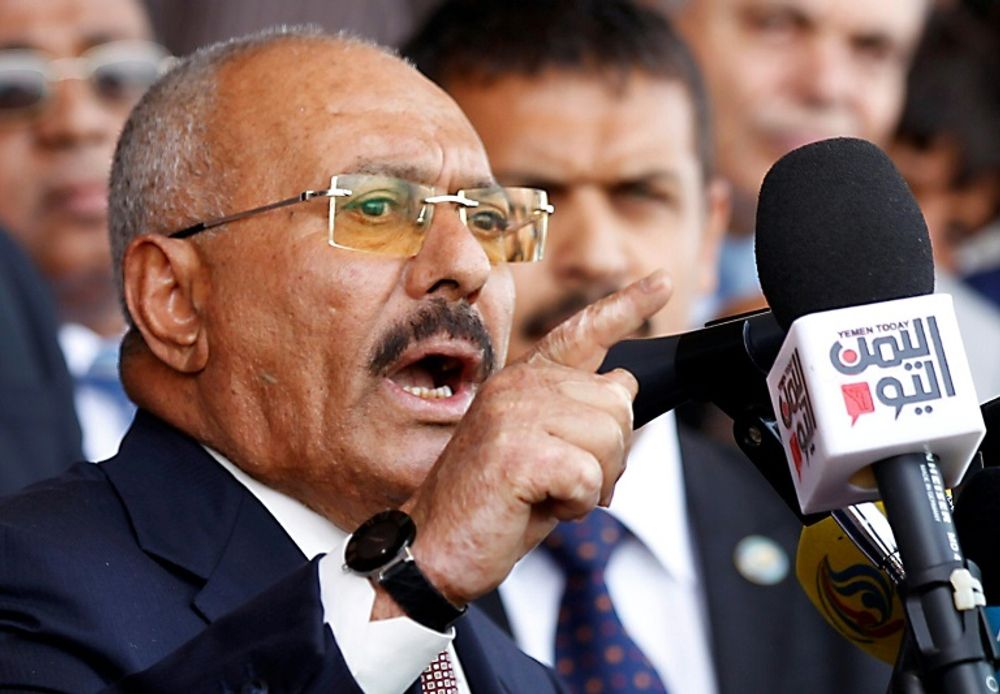 Yemen's ex-president Ali Abdullah Saleh addresses supporters in the capital Sanaa on August 24, 2017