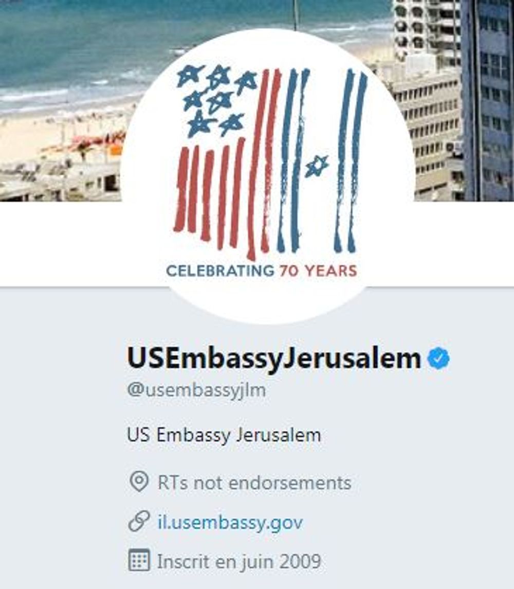 Twitter: le compte de l'ambassade US en Israël passe de Tel Aviv à Jérusalem