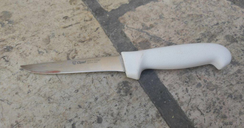 The knife used in the stabbing attack near Jerusalem's Jaffa gate on March 11, 2016