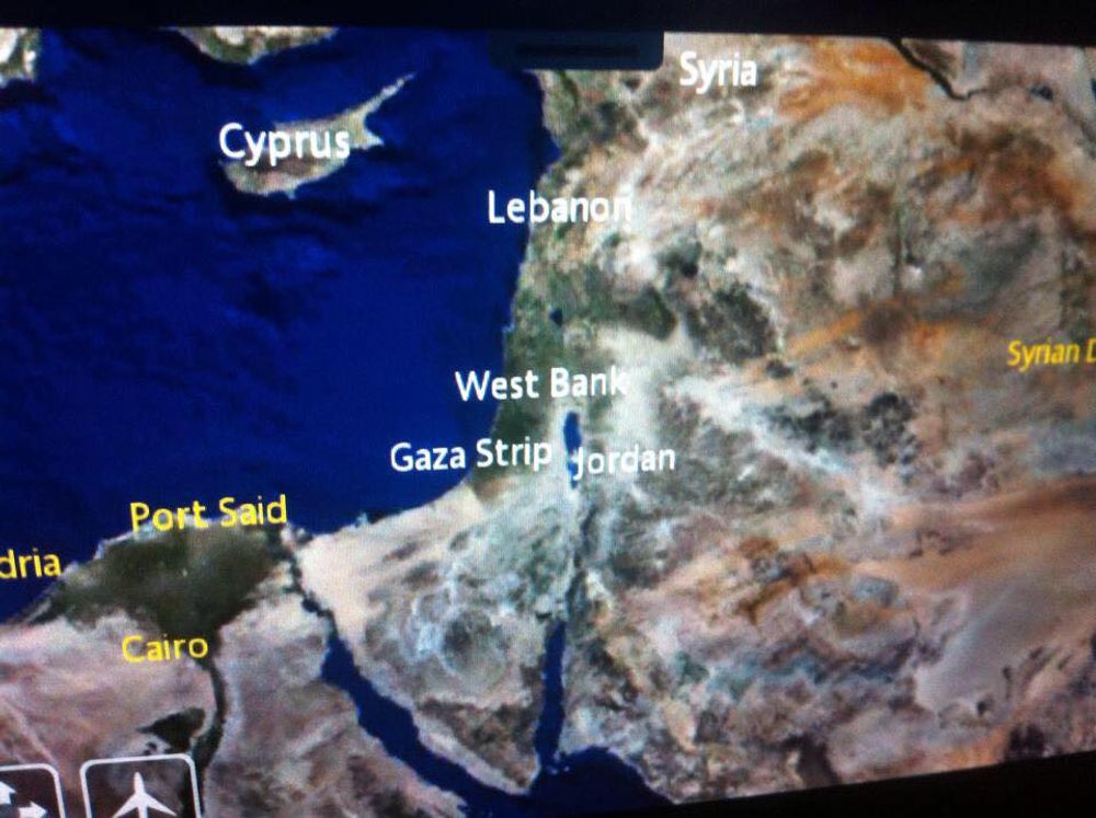 Air France in-flight map with Israel's name missing