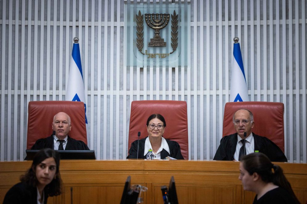 Supreme Court Chief of Justice Ester Hayut and Supreme court justices during a court hearing at the Supreme Court in Jerusalem.