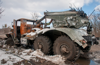 A damaged Russian military vehicle in Kharkiv, Ukraine, March 16, 2022.