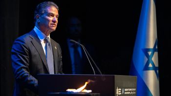 Former Mossad head Yossi Cohen, at the 2016 Memorial Day ceremony at the Museum of Tolerance in Jerusalem