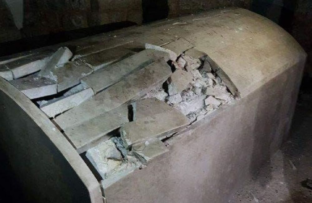 Joseph's Tomb after being vandalized by Palestinian rioters, near Nablus, West Bank, April 10, 2022.