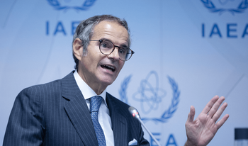 Rafael Grossi, directeur général de l'Agence internationale de l'énergie atomique (AIEA), s'exprime lors de la réunion du Conseil des gouverneurs de l'AIEA au siège de l'agence à Vienne, en Autriche, le 11 septembre 2023.