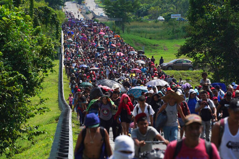 Migrants arrive in Villa Comaltitlan, Chiapas state, Mexico, on October 27, 2021.