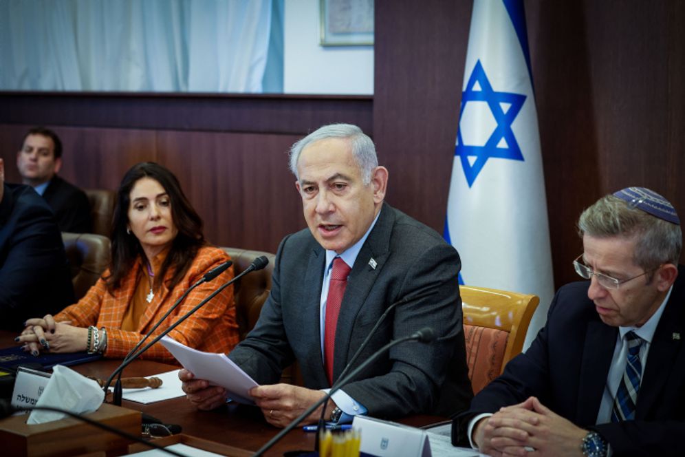 Israeli's Prime Minister Benjamin Netanyahu leads a cabinet meeting at the Prime Minister's Office in Jerusalem, Israel.