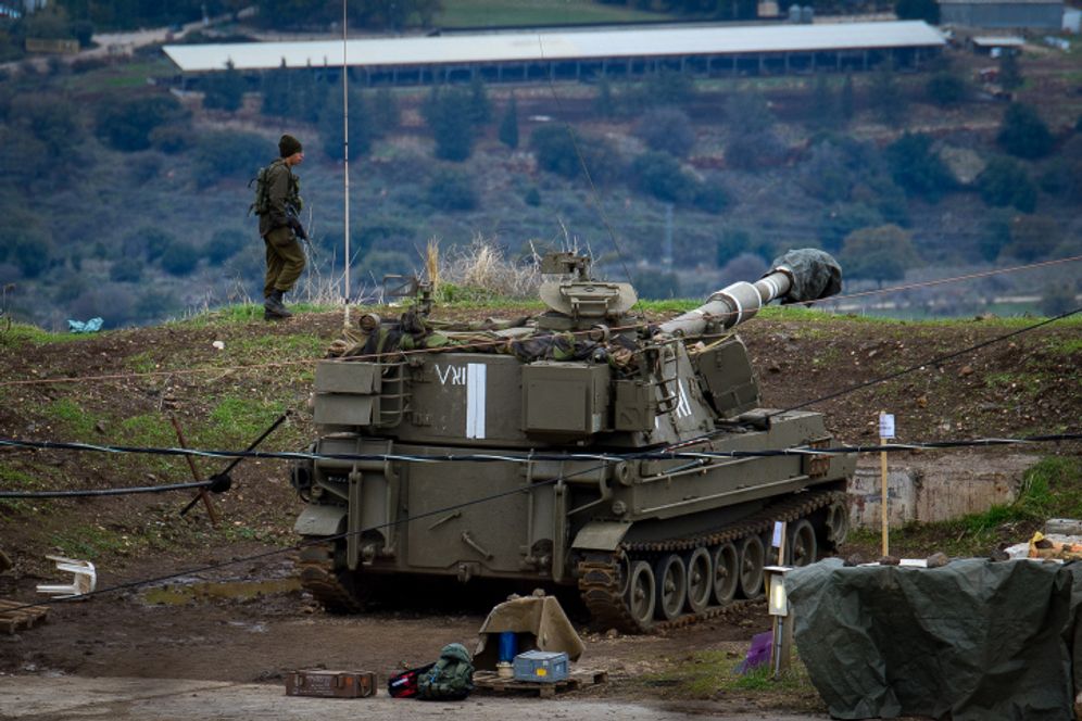 Israeli soldiers near the Israeli-Syrian border, in the Golan Heights, northern Israel, on January 3, 2020.
