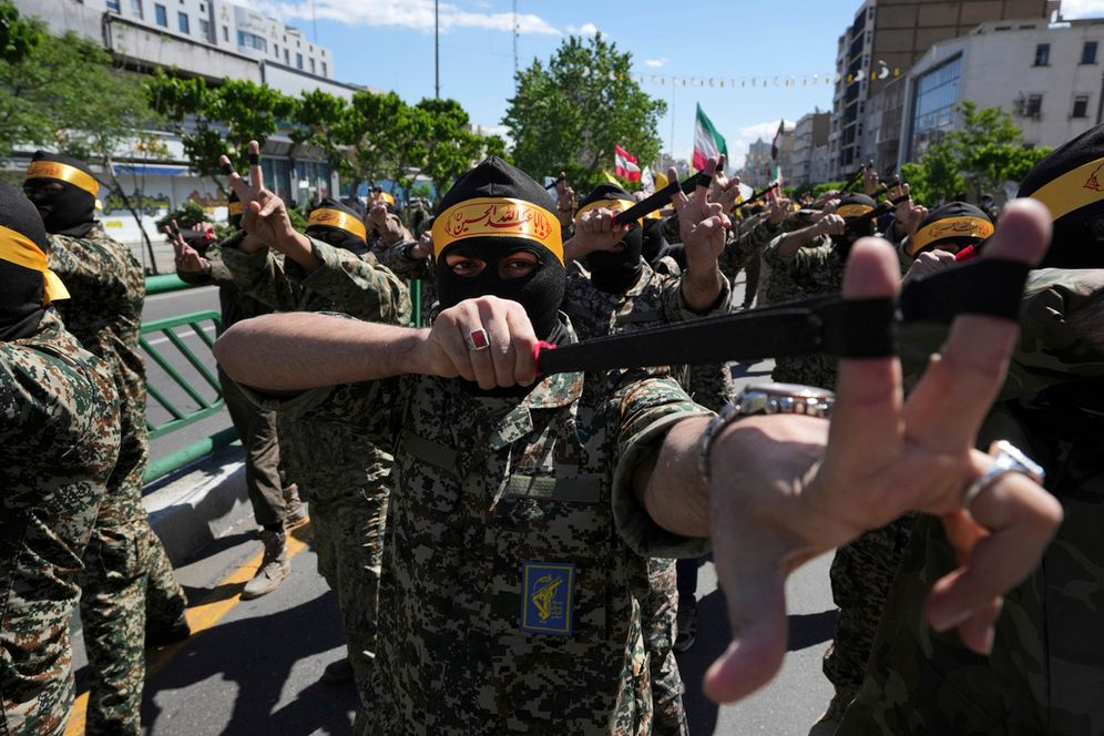 Members of the Revolutionary Guards Corps rally to mark Al-Quds Day in Tehran, Iran.