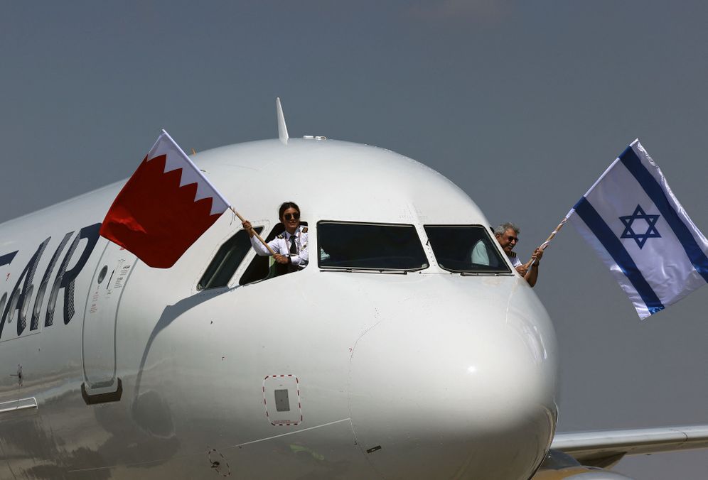 A Gulf Air A320 airplane coming from the Bahraini capital Manama arrives at Ben Gurion Airport near Tel Aviv on September 30, 2021.