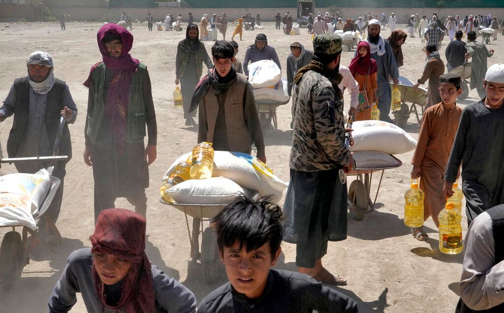 Food distribution by a Chinese aid group, in Kabul, Afghanistan, April 30, 2022.