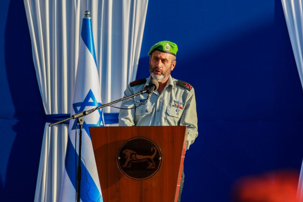Head of the IDF Central Command, Major General Yehuda Fox speaks during his swearing in ceremony held at the Israeli military Central Command headquarters in Jerusalem.