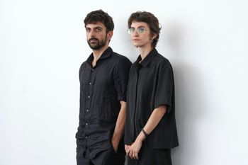Directors Yuval Abraham, left, and Rachel Szor pose for photographers at the photo call for the film 'Naza' during the 83rd edition of the Venice Film Festival in Venice, Italy, on Thursday, Sept. 10, 2026.