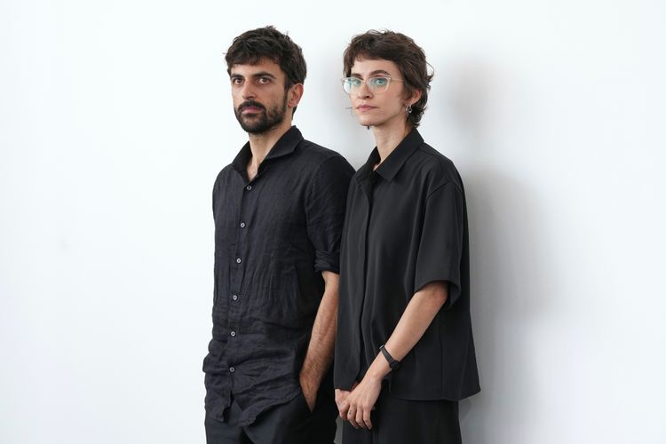 Directors Yuval Abraham, left, and Rachel Szor pose for photographers at the photo call for the film 'Naza' during the 83rd edition of the Venice Film Festival in Venice, Italy, on Thursday, Sept. 10, 2026.