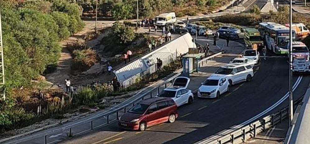 Bus overturned in Beit Shemesh, Israel.